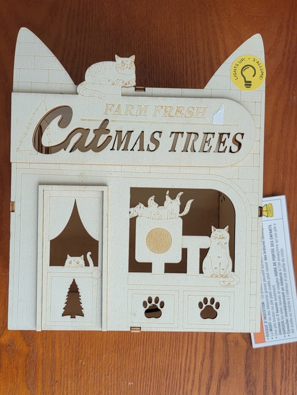 Pre-lit wooden Christmas village Cat Theme craft house DIY NEW